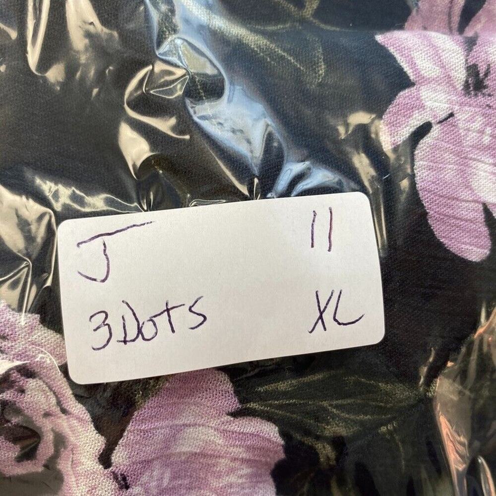 Three Dots Wide Leg Pants Womens XL Blue Dark Floral Baggy Gauzy Cottagecore - Picture 13 of 13